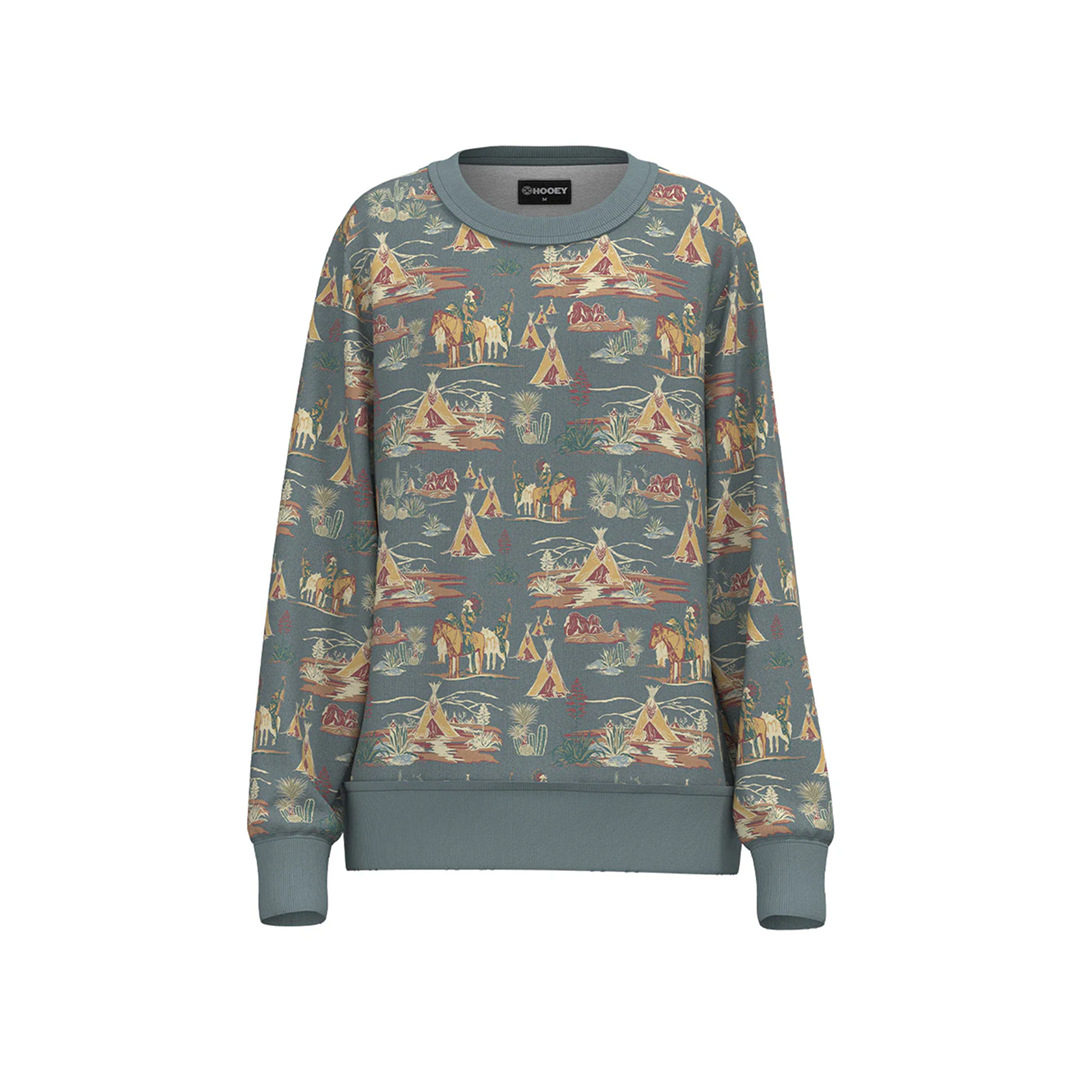 Hooey Women's "Stallion Crew" Blue with Stallion Pattern Logo Pullover weis-western-wear