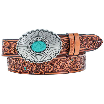 Hooey Youth Girls "Medina" Classic Hooey Belt Brown/Turquoise w/Turquoise Rodeo Buckle weis-western-wear