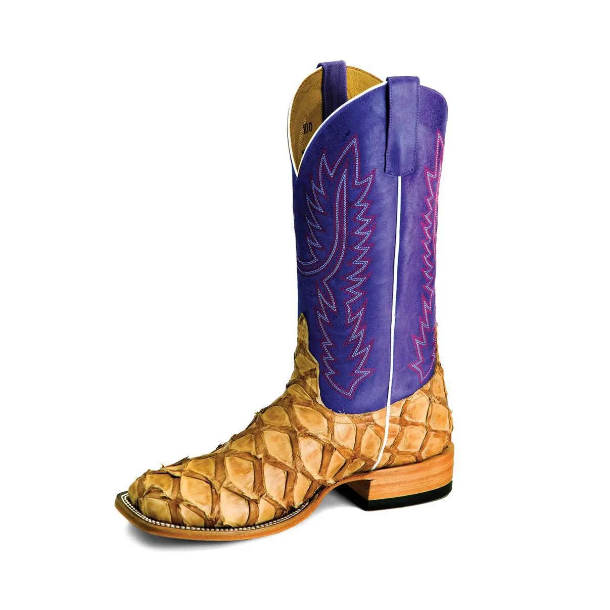 Horse Power Men's Exotic Cowboy Boots Big Bass Purple Wipeout Leather
