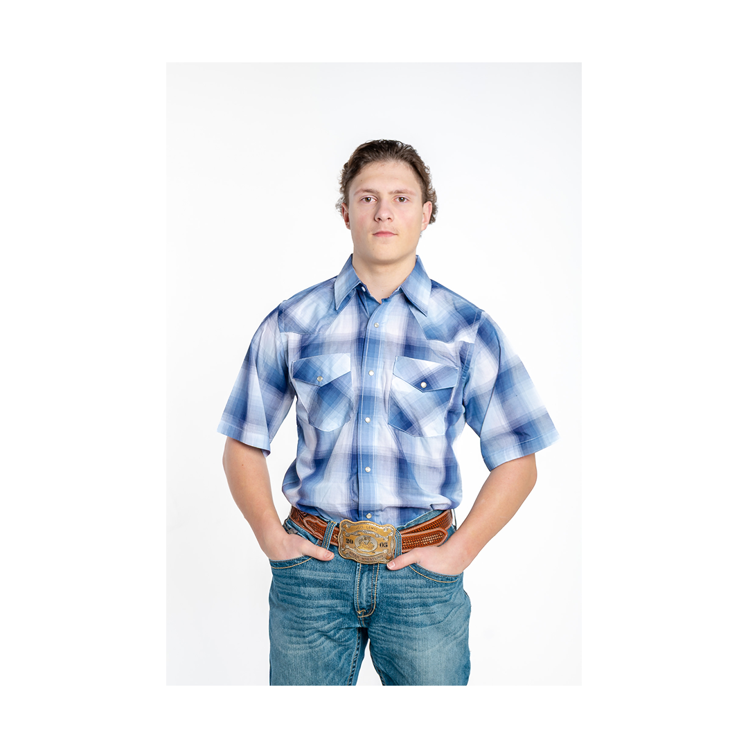 MWG Apparel Men's Short Sleeve Plaid Western Snap Button Down