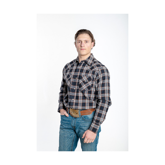 MWG Apparel Men's Flannel Stone Plaid Western Long Sleeve Snap Shirt