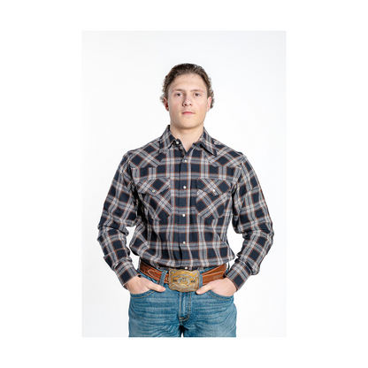 MWG Apparel Men's Flannel Stone Plaid Western Long Sleeve Snap Shirt