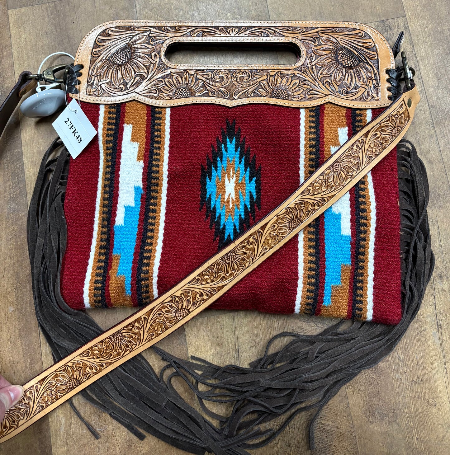 Challenger Wool Western Floral Tooled Leather Shoulder Purse Handbag weis-western-wear