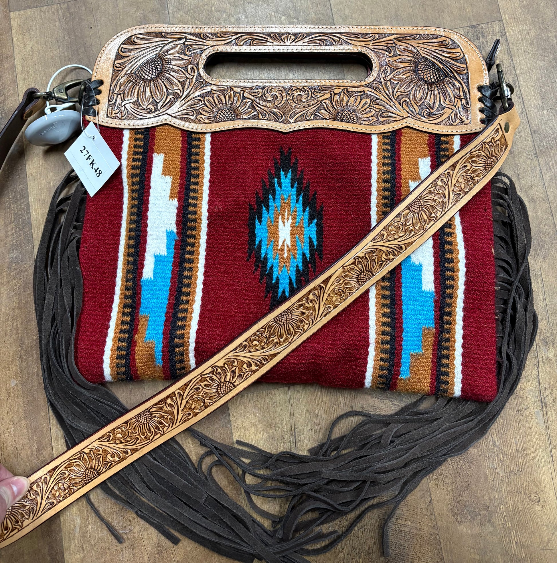 Challenger Wool Western Floral Tooled Leather Shoulder Purse Handbag weis-western-wear