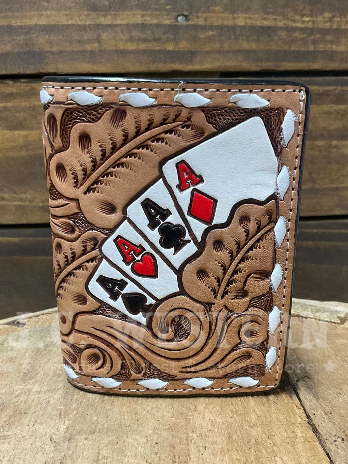 3D Belt Co. Men's Hand Painted Ace Cards Trifold Wallet