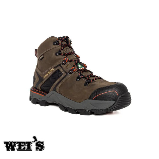 Irish Setter Crosby 6-inch waterproof CSA work boot, brown leather three-quarter profile view.
