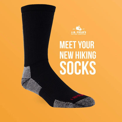 J.B. Field's Unisex Hiker GX 74% Merino Wool Hiking Crew Sock - Black/Grey weis-western-wear