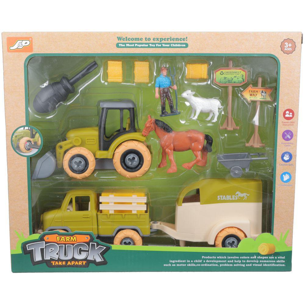 JT International Toy Truck Trailer & Tractor Set