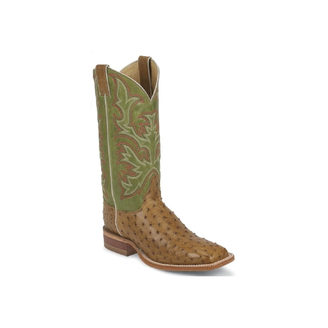 Justin Men's Cowboy Boots 13" Exotic Ostrich and Cowhide Square Toe 8574