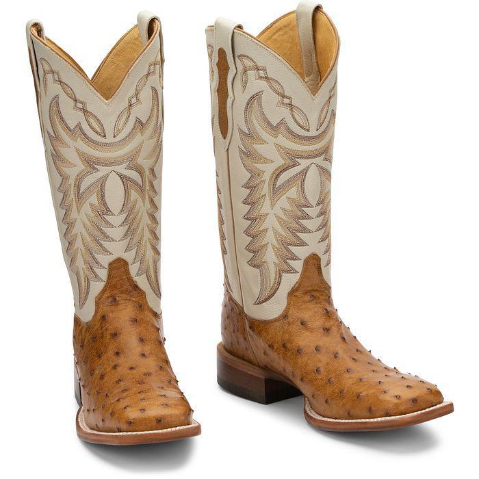 Justin Men's Cowboy Boots 13" Ostrich "Pascoe" Antique Saddle (Tan) 8094