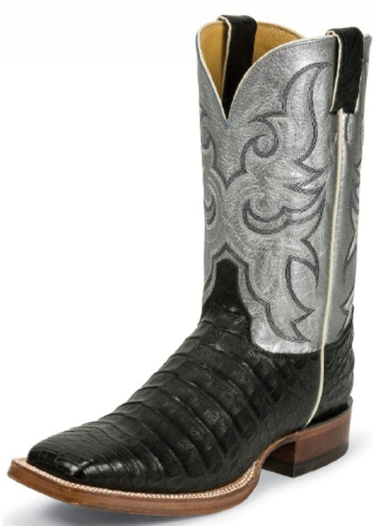 Justin Men's Cowboy Boots Exotic Caiman and Cowhide Wide Square Toe 9613