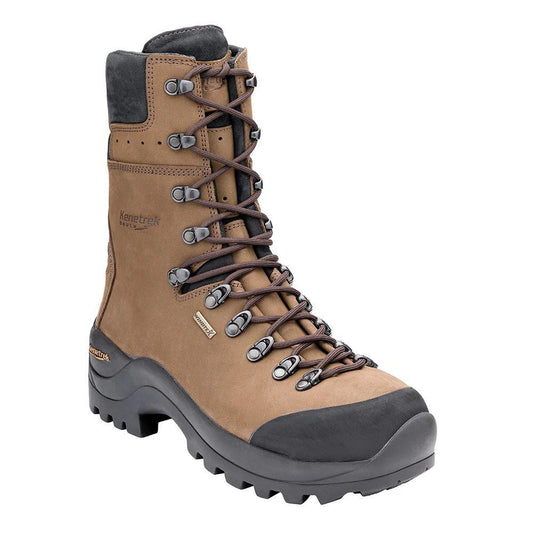 Kenetrek Lineman Extreme steel toe boot showing the one-piece leather vamp and toe cap.