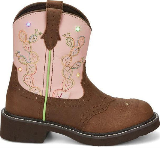 Kid's Justin Boots Glitzi Cactus Print Pink/Tan