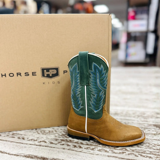 Kid's Horse Power Cowboy Boot Green w/ Tan HPK8078
