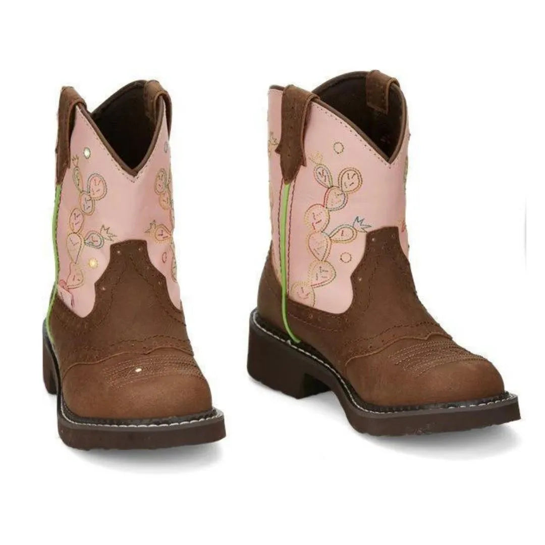 Kid's Justin Boots Glitzi Cactus Print Pink/Tan
