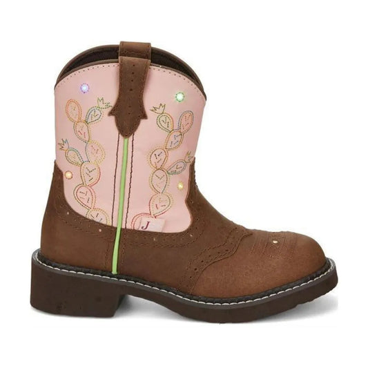 Kid's Justin Boots Glitzi Cactus Print Pink/Tan