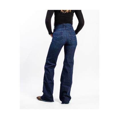 Kimes Ranch Olivia wide leg high-rise jean in dark wash denim, full-length back view.