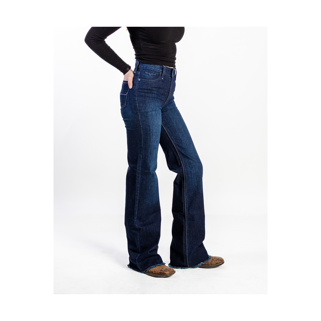 Kimes Ranch Olivia wide leg high-rise jean, side profile showing clean trouser leg drape.