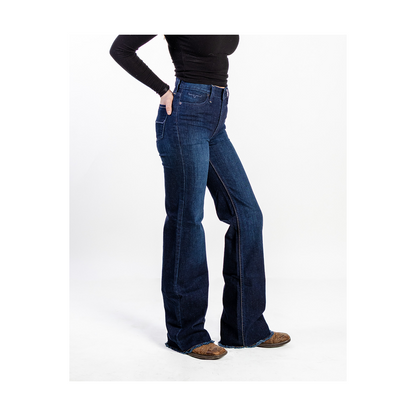 Kimes Ranch Olivia wide leg high-rise jean, side profile showing clean trouser leg drape.