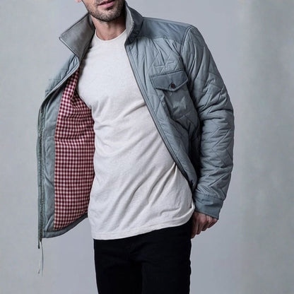 Kimes Ranch Skink flannel-lined jacket in Charcoal, back view on model.