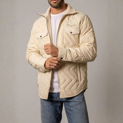 Kimes Ranch Skink flannel-lined jacket in Olive, front view on model.