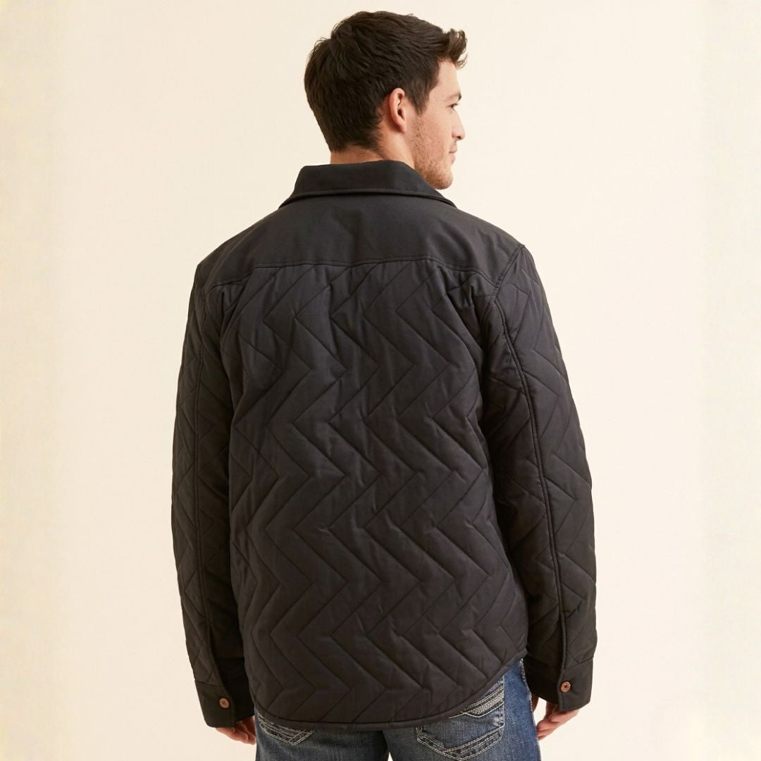 Kimes Ranch Skink flannel-lined jacket in Burgundy, front view on model.