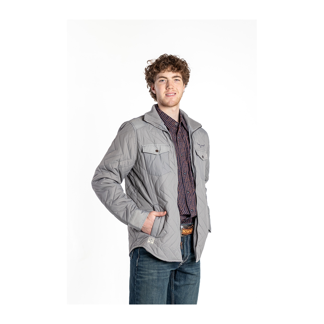Kimes Ranch Skink quilted nylon jacket in Navy, back view showing the straight hem.