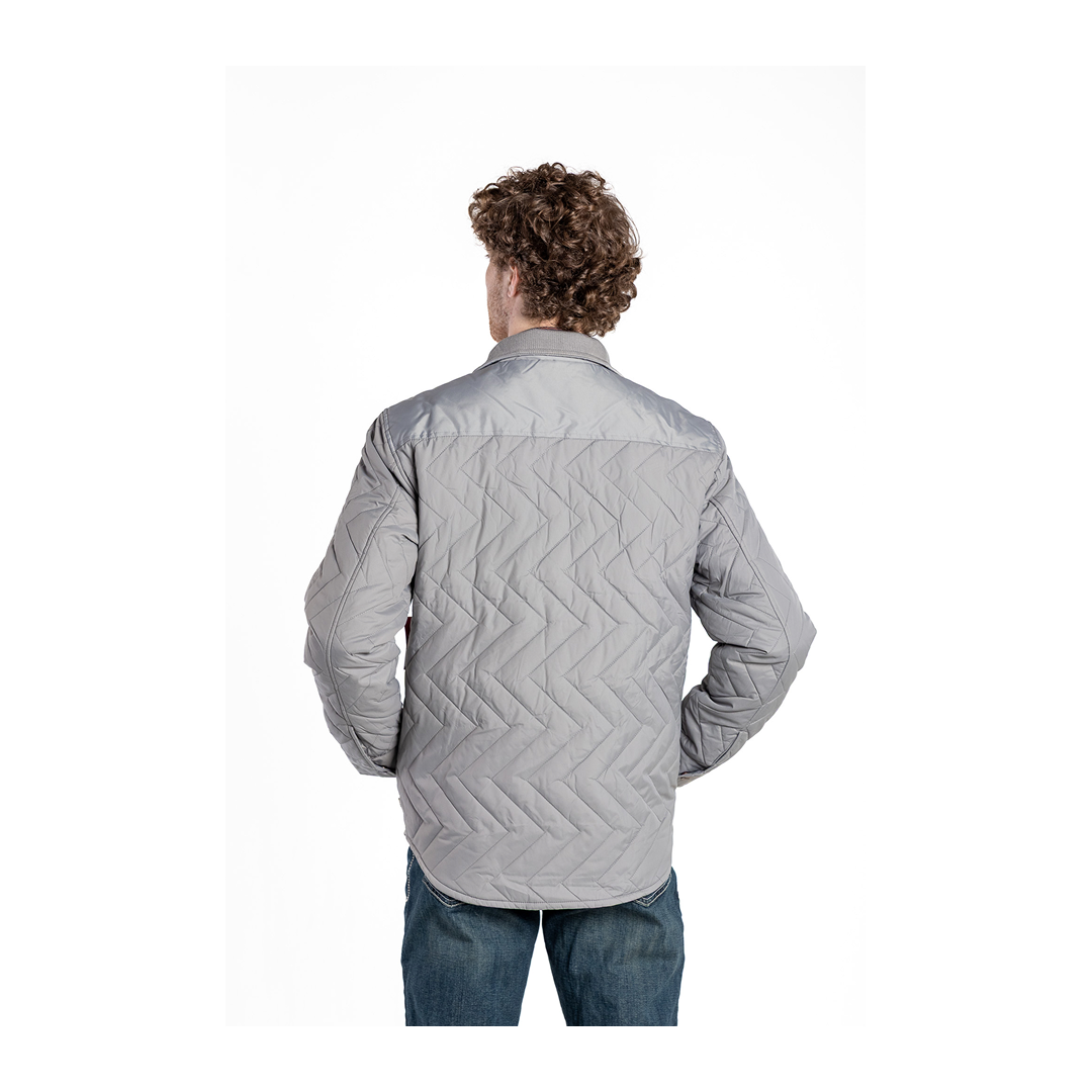 Kimes Ranch Skink quilted nylon jacket in Navy, side profile view with stand-up collar.