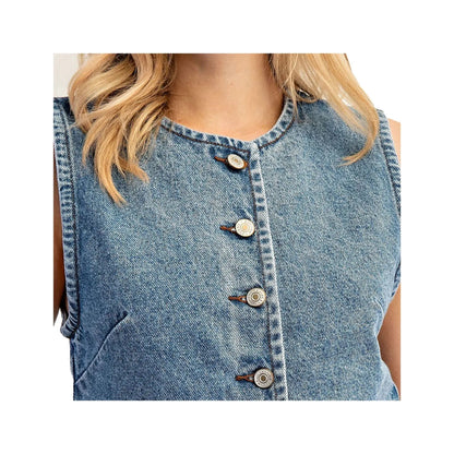 LALA LOO Western Denim Button Front Slit Sleeveless Vest LL790248-P604