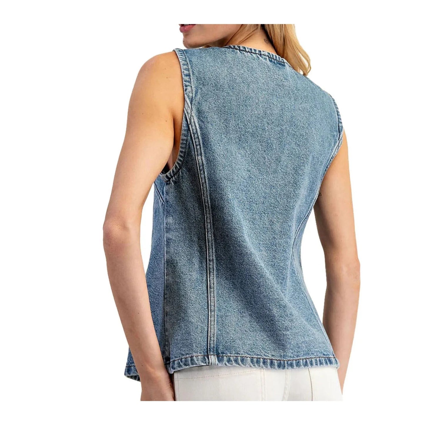 LALA LOO Western Denim Button Front Slit Sleeveless Vest LL790248-P604