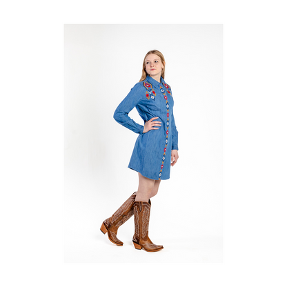 Panhandle Slim Women's Long Sleeve Chambray Embroidered Dress