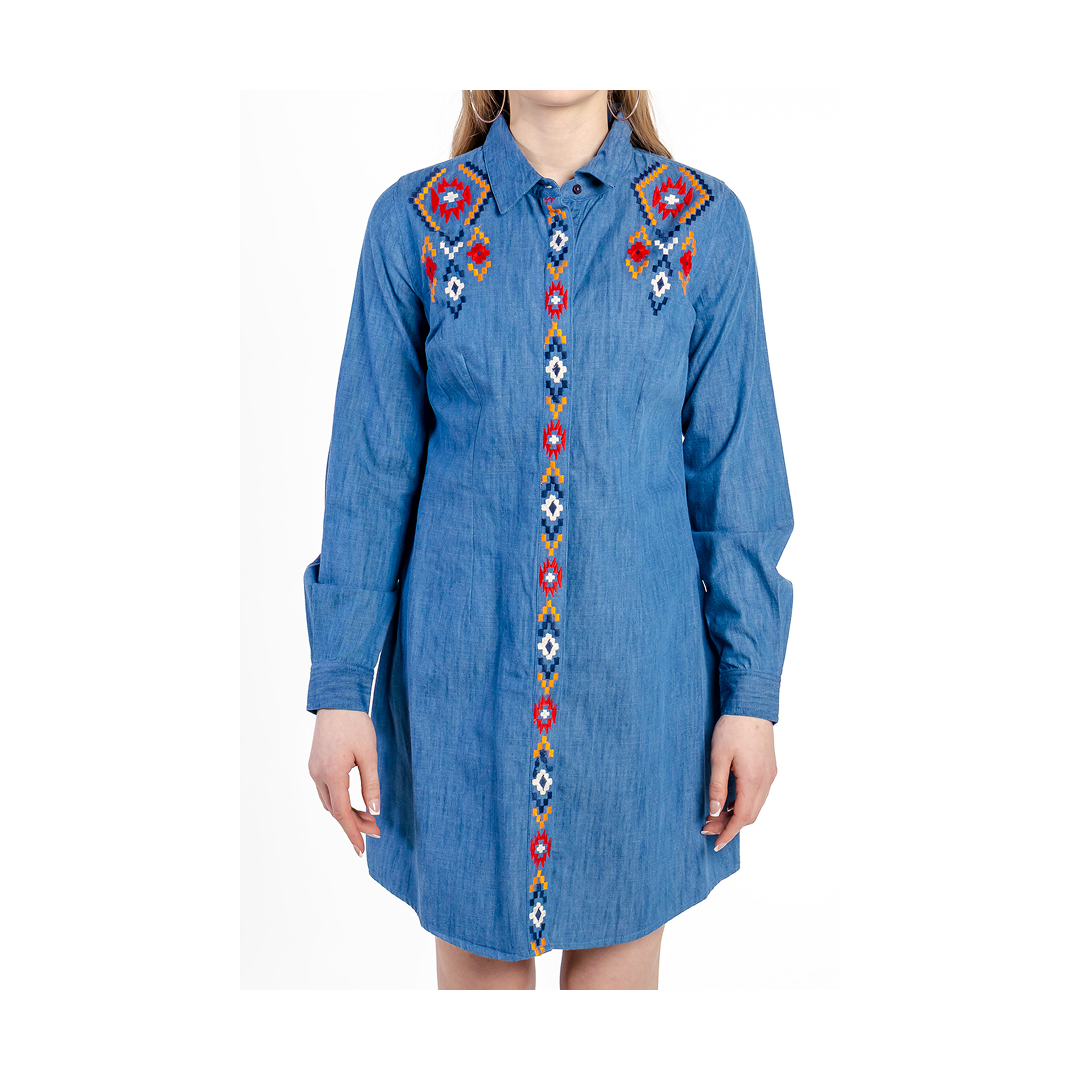 Panhandle Slim Women's Long Sleeve Chambray Embroidered Dress