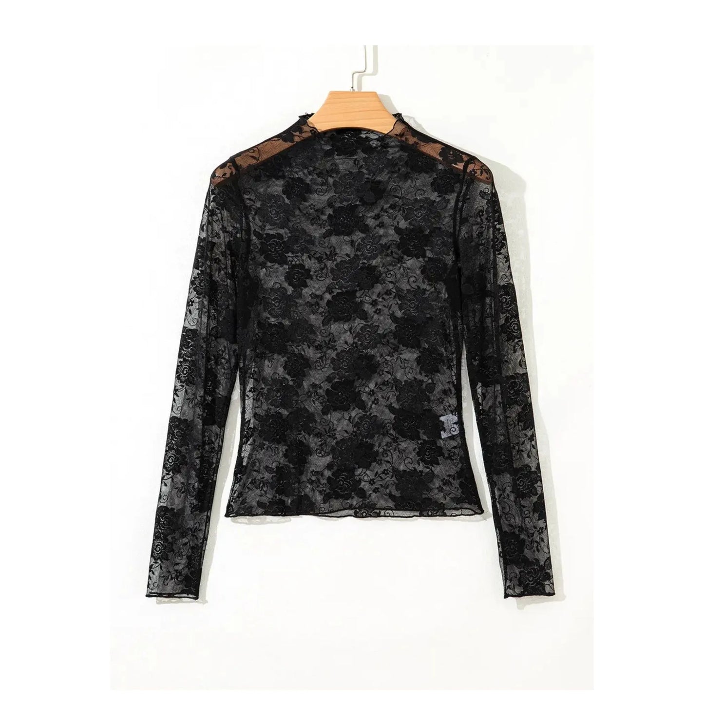 LaLa Loo Women's Floral Lace Mesh Mock Neck Top
