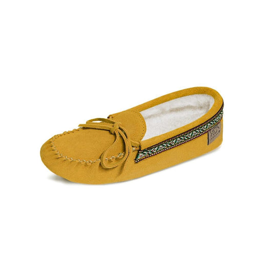 Laurentian Chief Women's Moccasins Braid Lined Indian Tan Suede 798L