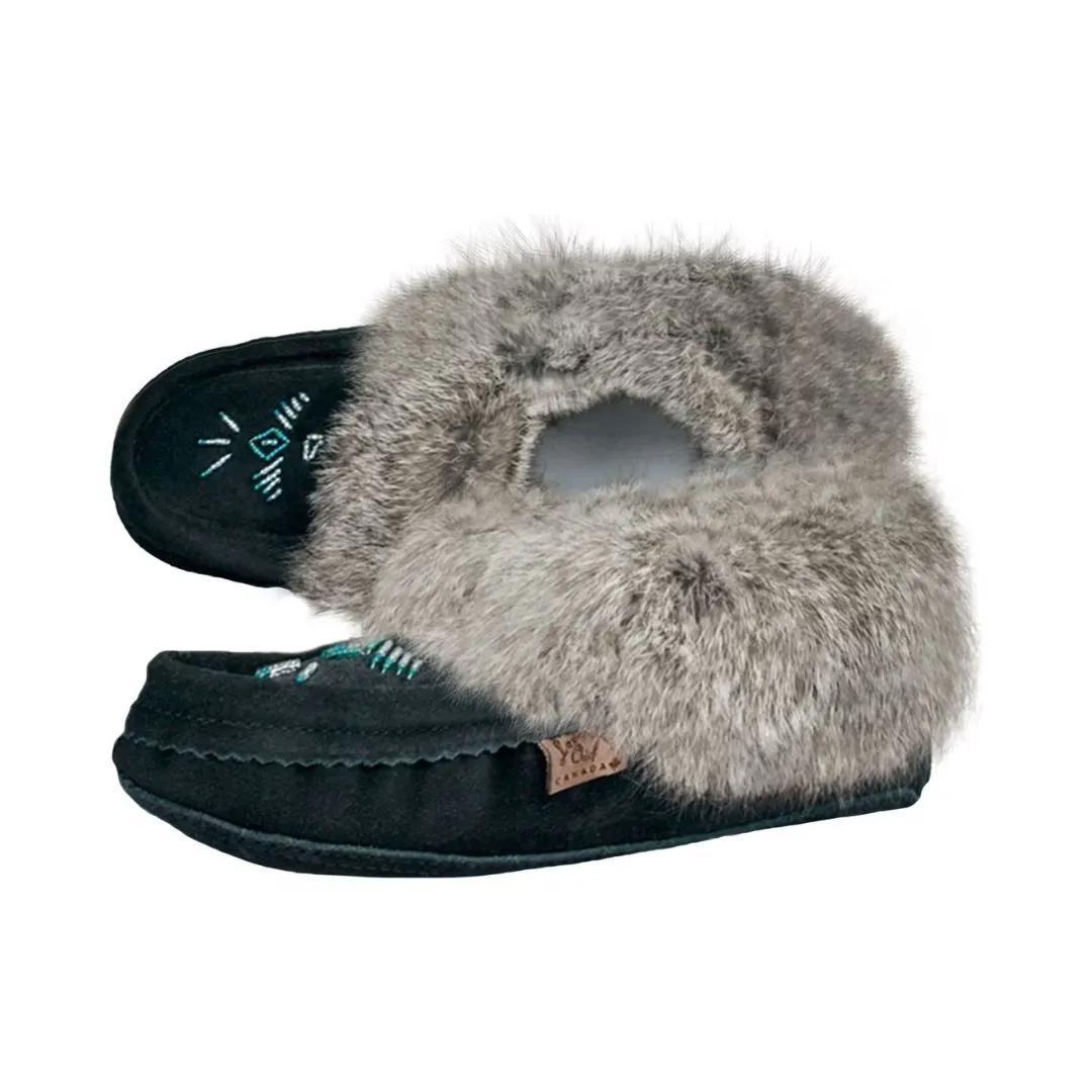 Laurentian Chief Women's Orlon Beaded Slipper with Fur Trim and Padded Sole weis-western-wear
