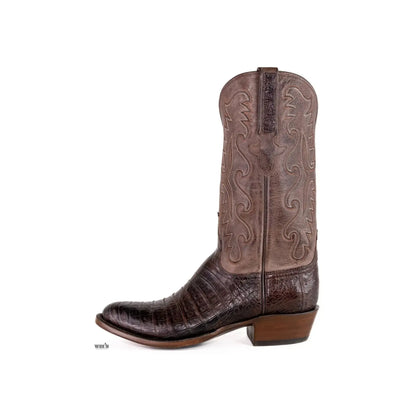 Lucchese Men's Cowboy Boots Exotic Caiman Walking Heel, Round Toe