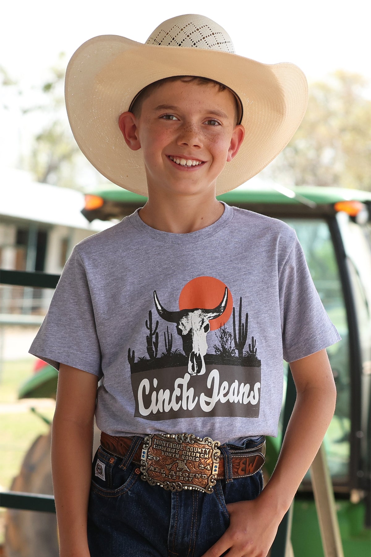 Cinch Boy's Short Sleeve Shirt In Grey weis-western-wear