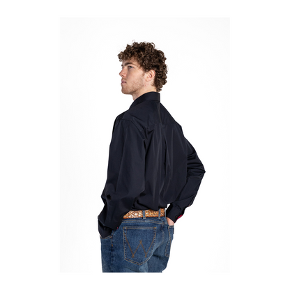 Cinch Men's Western Long Sleeve Button Down Shirt Solid Black With Pink Details
