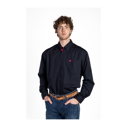 Cinch Men's Western Long Sleeve Button Down Shirt Solid Black With Pink Details