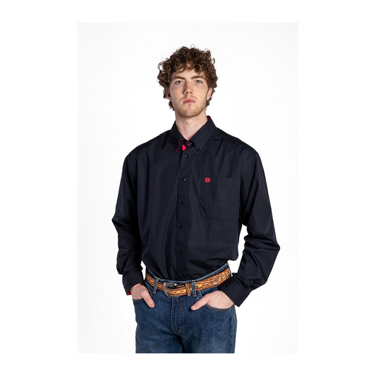 Cinch Men's Western Long Sleeve Button Down Shirt Solid Black With Pink Details