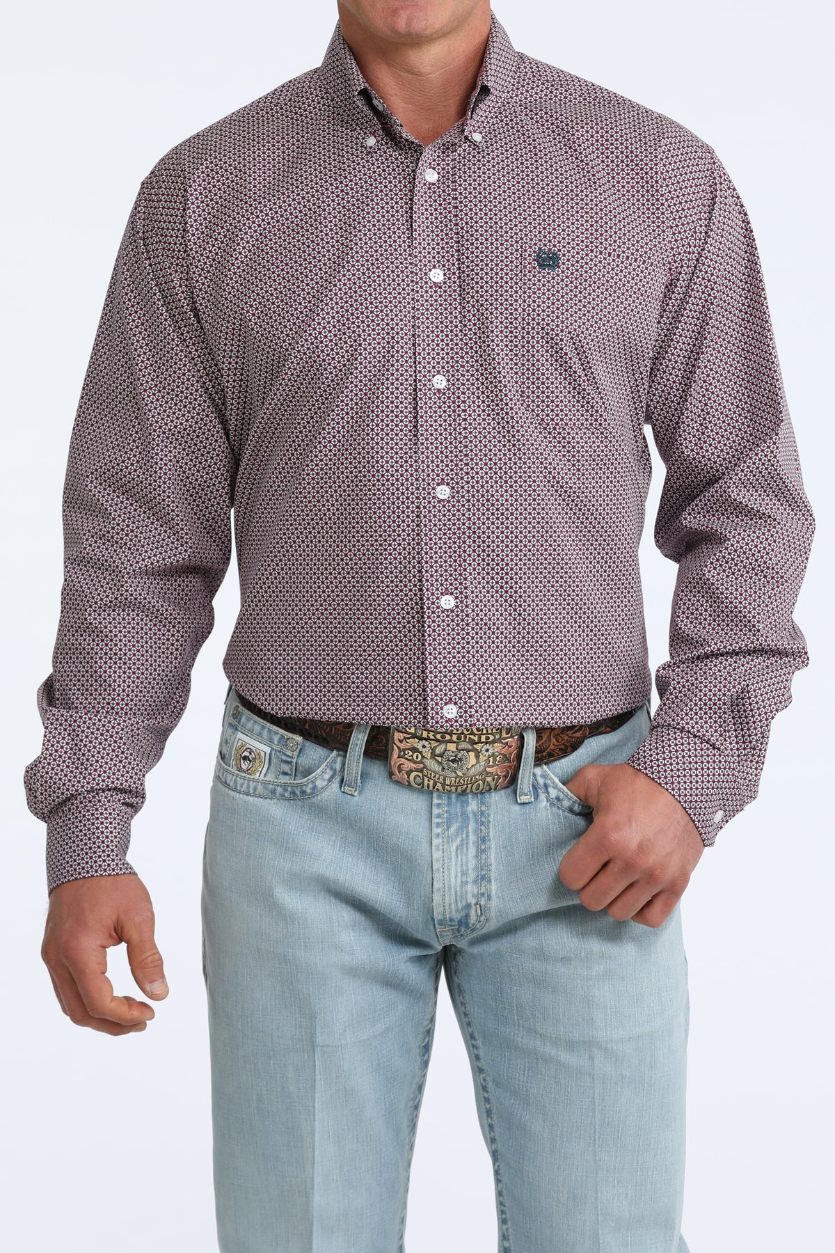 Cinch Men's Purple Geo Print Button Down