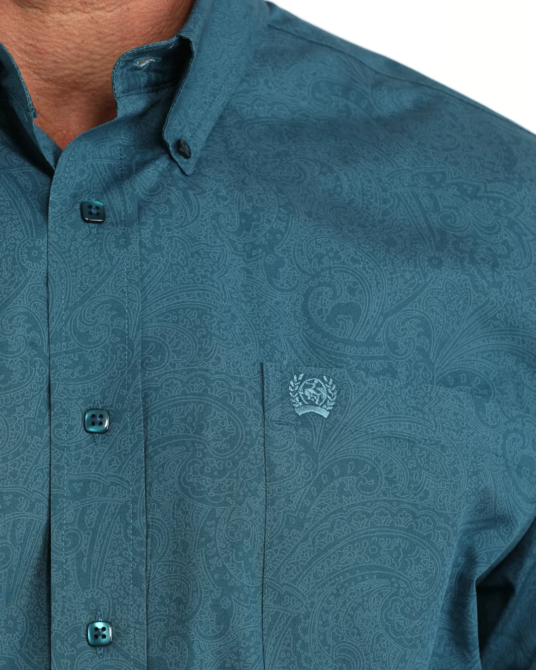Cinch Men's Blue Printed Long Sleeve Button Down Shirt