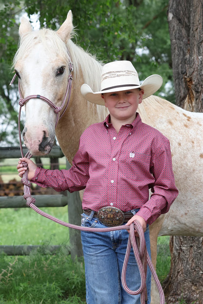 Cinch Boy's Pink Geo Print Button Down