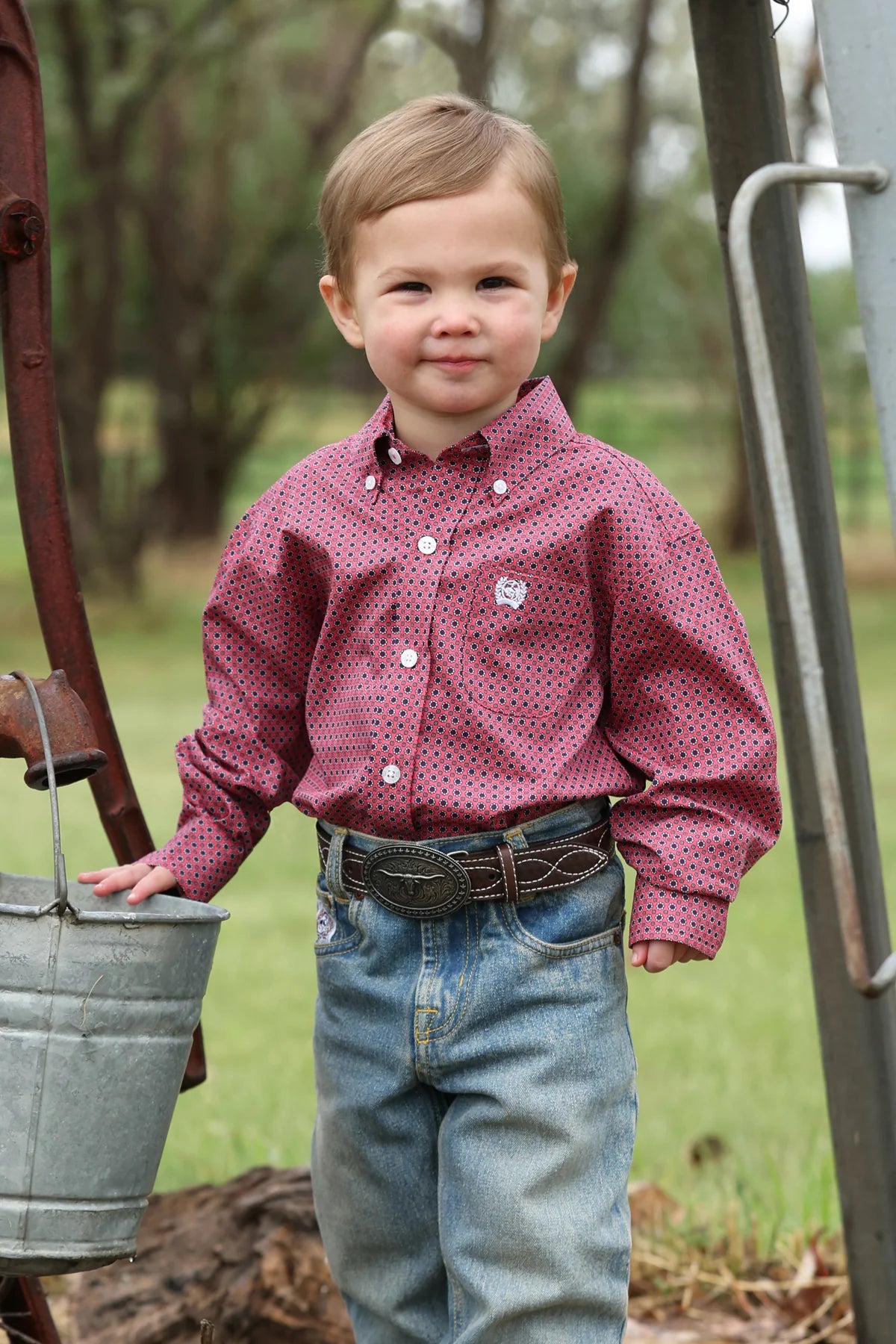 Cinch Boy's Infant/Toddler Pink Geo Print Button Down- Match Dad