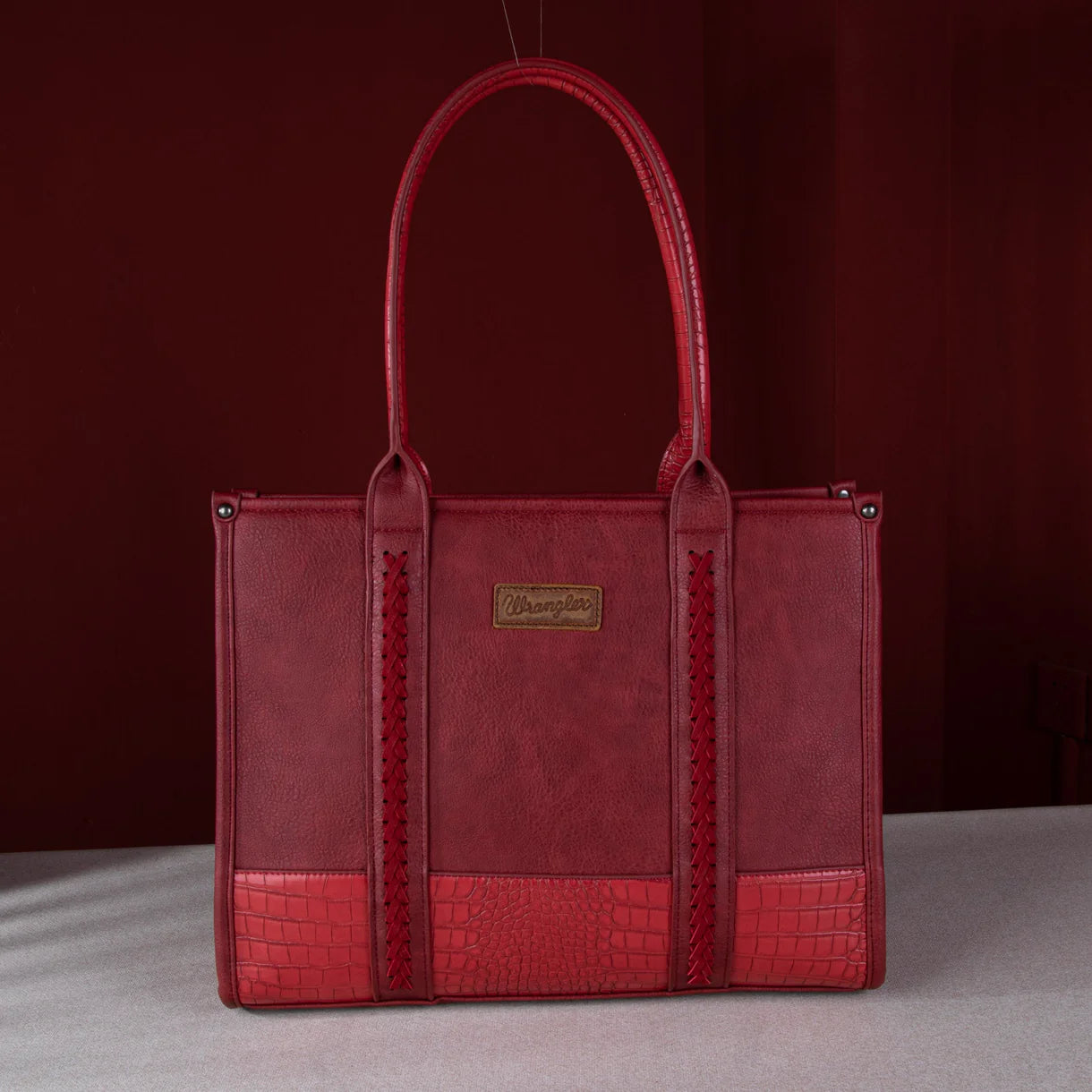 Wrangler Croc Print Concealed Carry Wide Tote - Burgundy weis-western-wear