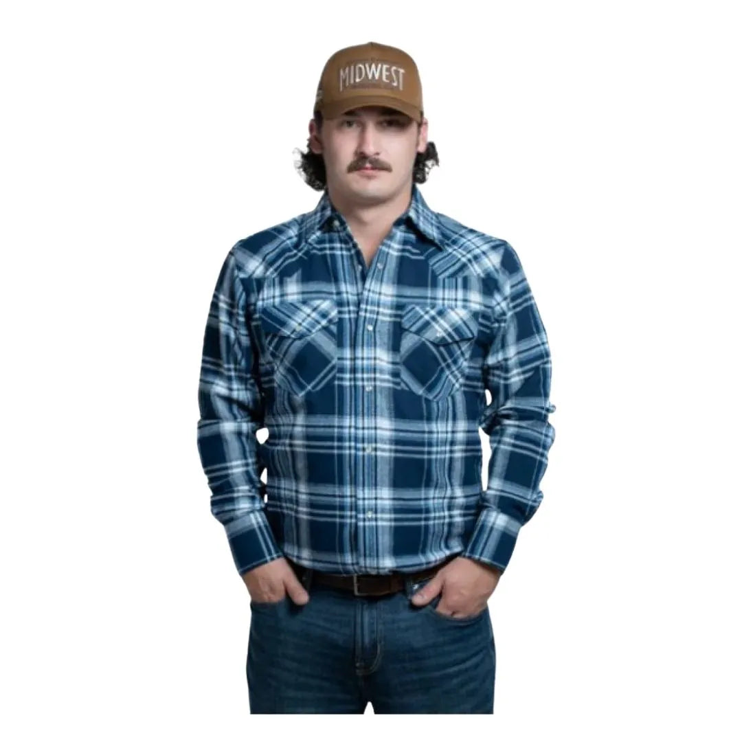 MWG Apparel Men's Flannel Plaid Snap Shirt - Navy weis-western-wear