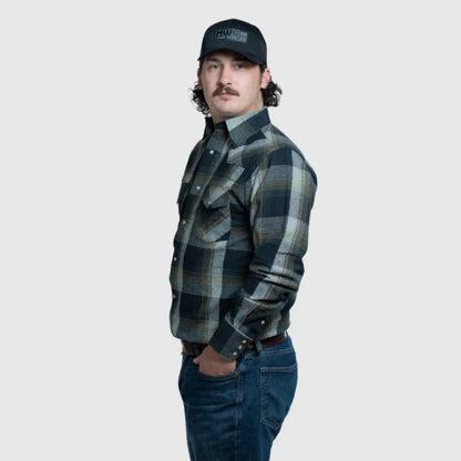 MWG Apparel Men's Flannel Plaid Western Long Sleeve Snap Shirt - Olive weis-western-wear