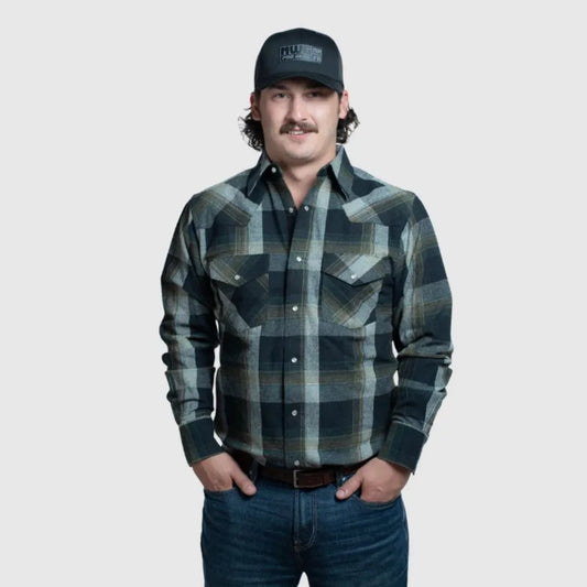 MWG Apparel Men's Flannel Plaid Western Long Sleeve Snap Shirt - Olive