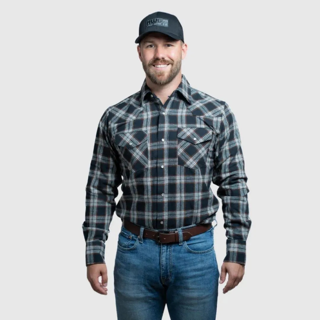 MWG Apparel Men's Flannel Plaid Western Long Sleeve Snap Shirt - Stone weis-western-wear