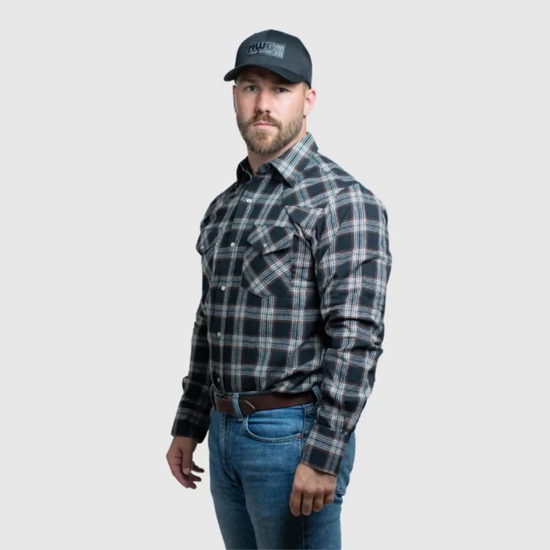 MWG Apparel Men's Flannel Plaid Western Long Sleeve Snap Shirt - Stone weis-western-wear
